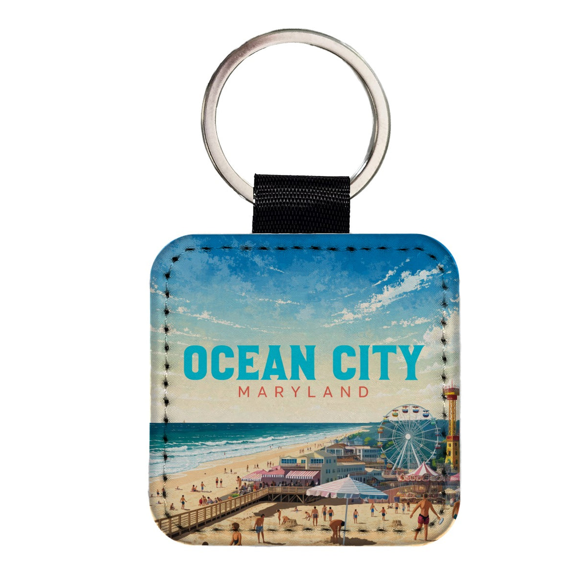 Ocean City Maryland Travel Square Faux Leather Keychain