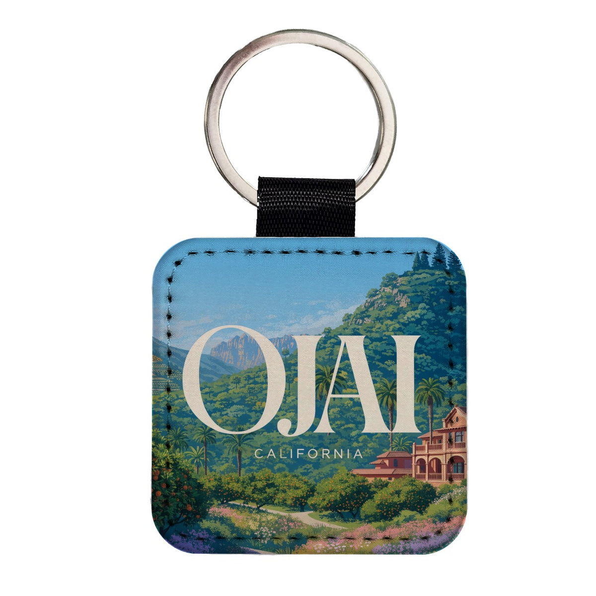 Ojai California Travel Square Faux Leather Keychain