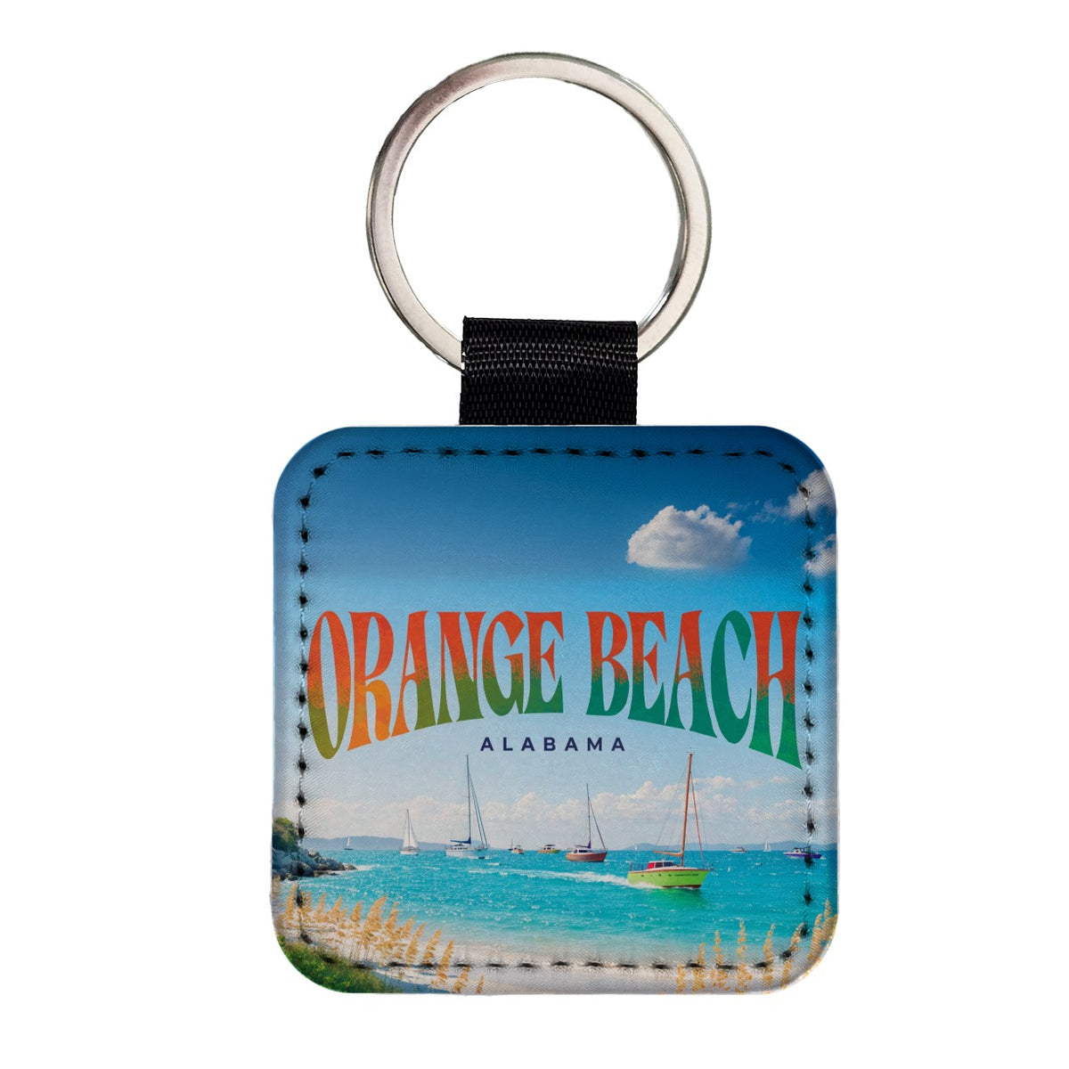Orange Beach Alabama Travel Square Faux Leather Keychain