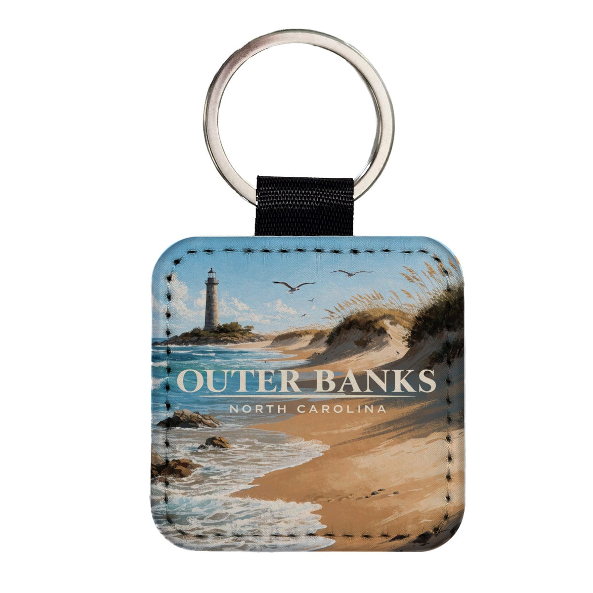 Outer Banks North Carolina Travel Square Faux Leather Keychain