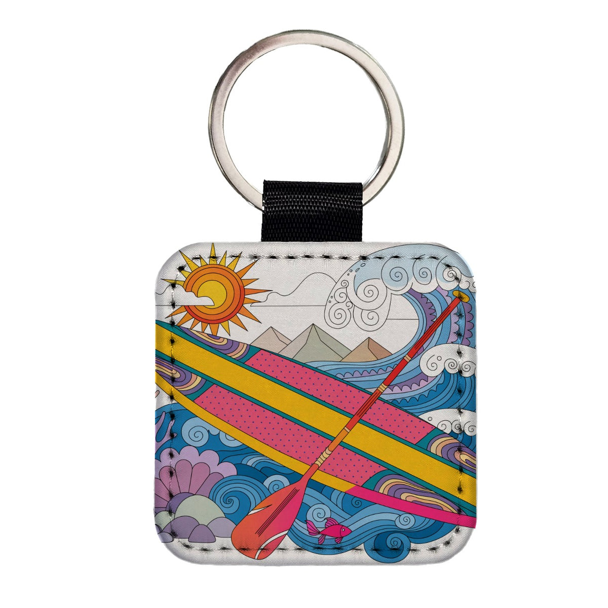 Paddleboarding Lake Sports Fun Square Faux Leather Keychain