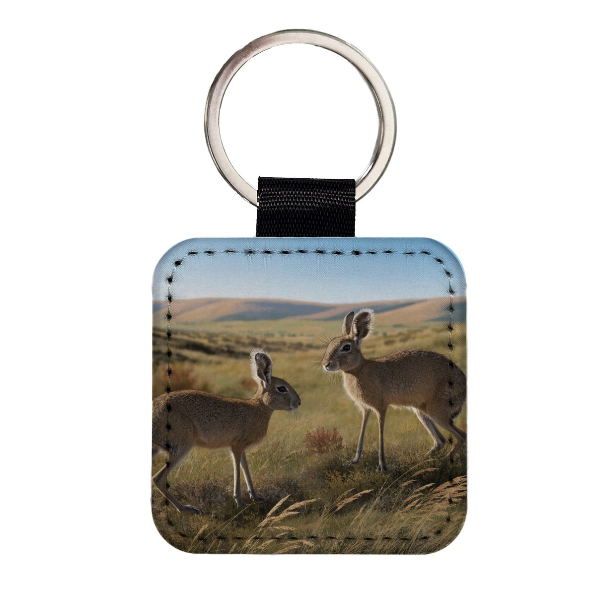 Patagonian Mara Grasslands Square Faux Leather Keychain