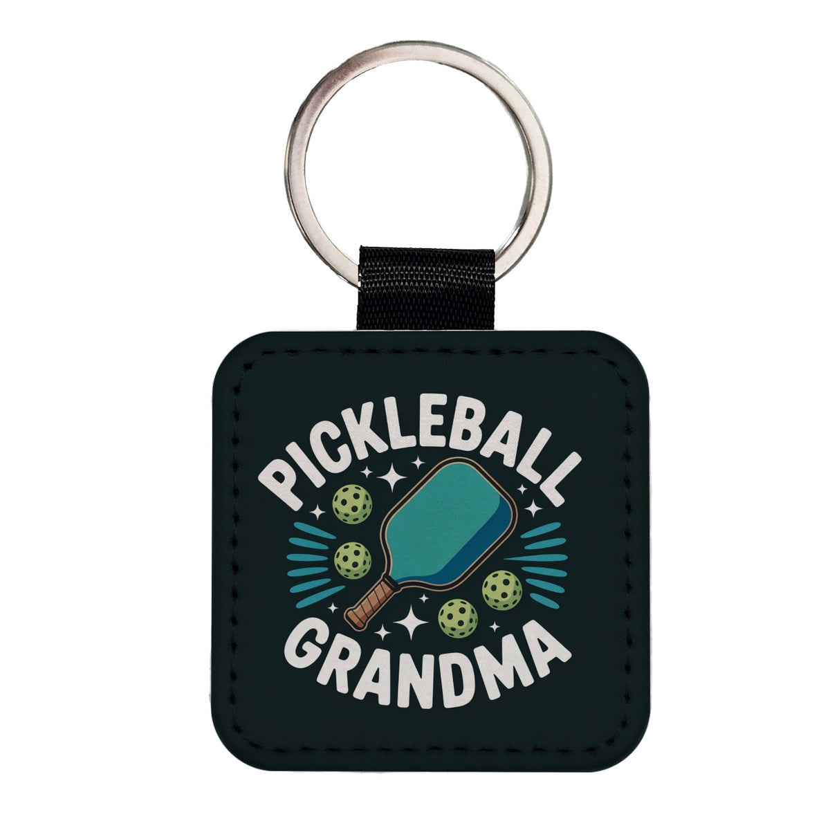 Pickleball Grandma Square Faux Leather Keychain