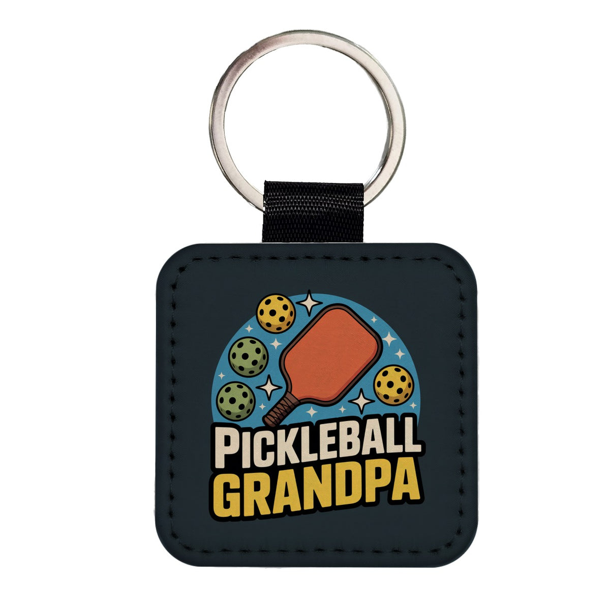 Pickleball Grandpa Square Faux Leather Keychain