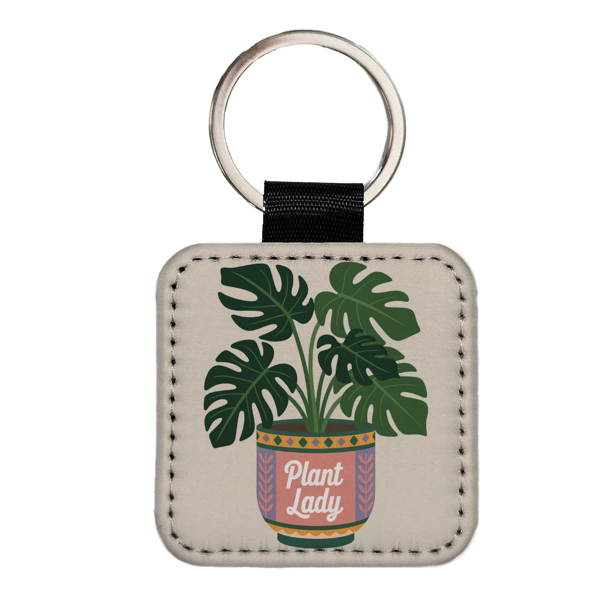 Plant Lady Monstera Square Faux Leather Keychain