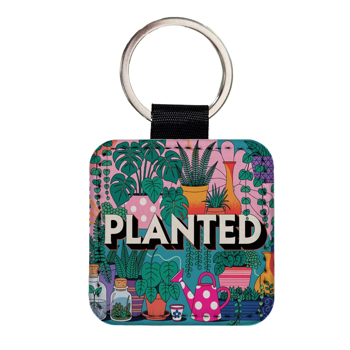 Planted Gardener Gardening Plants Square Faux Leather Keychain