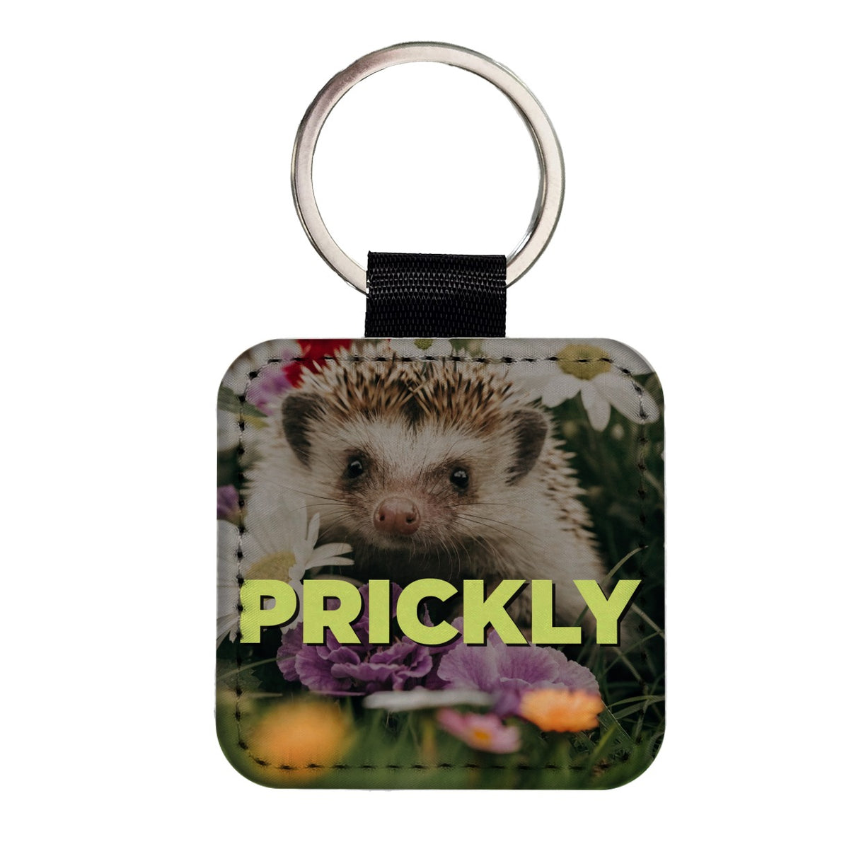 Prickly Hedgehog Adorable Funny Square Faux Leather Keychain