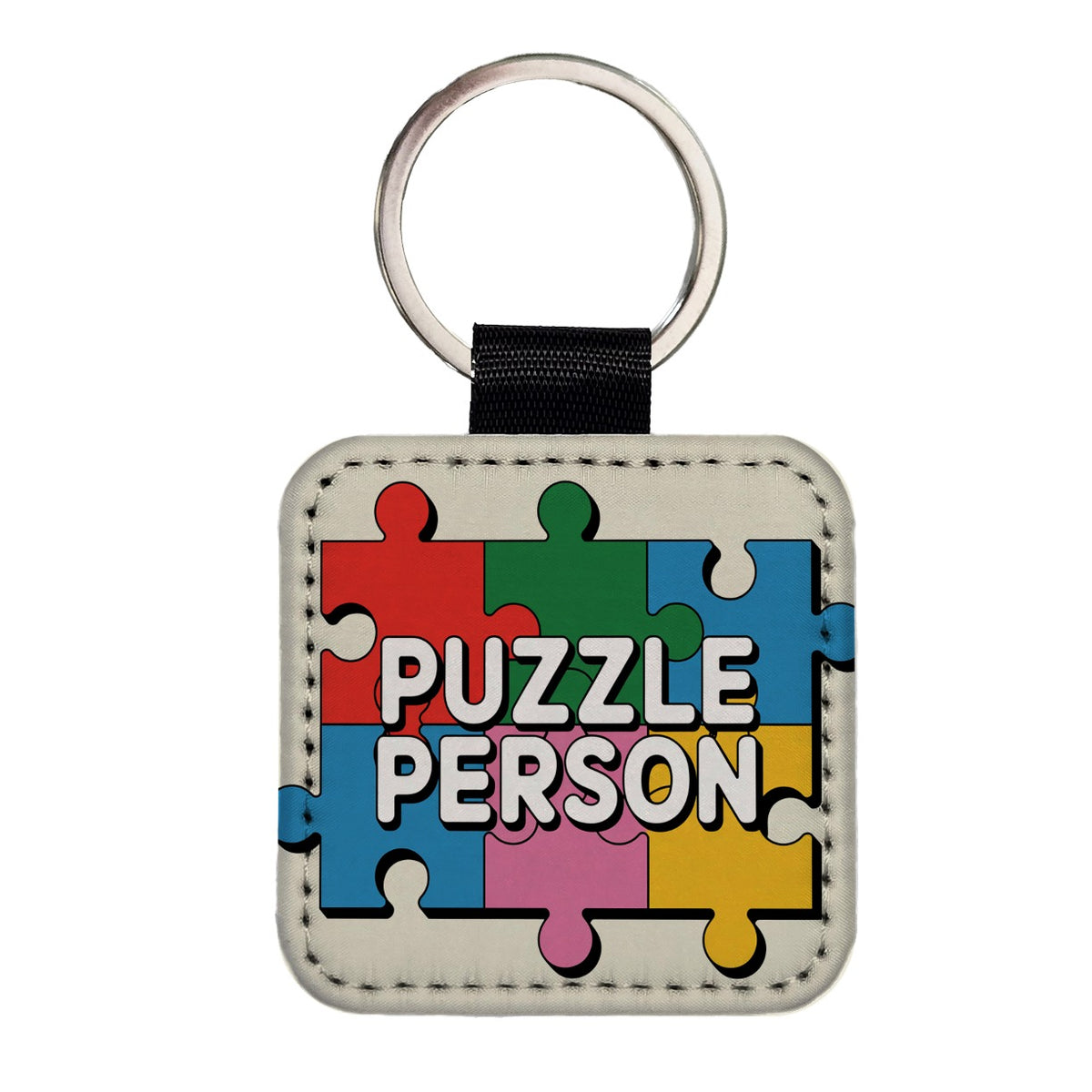 Puzzle Person Colorful Square Faux Leather Keychain