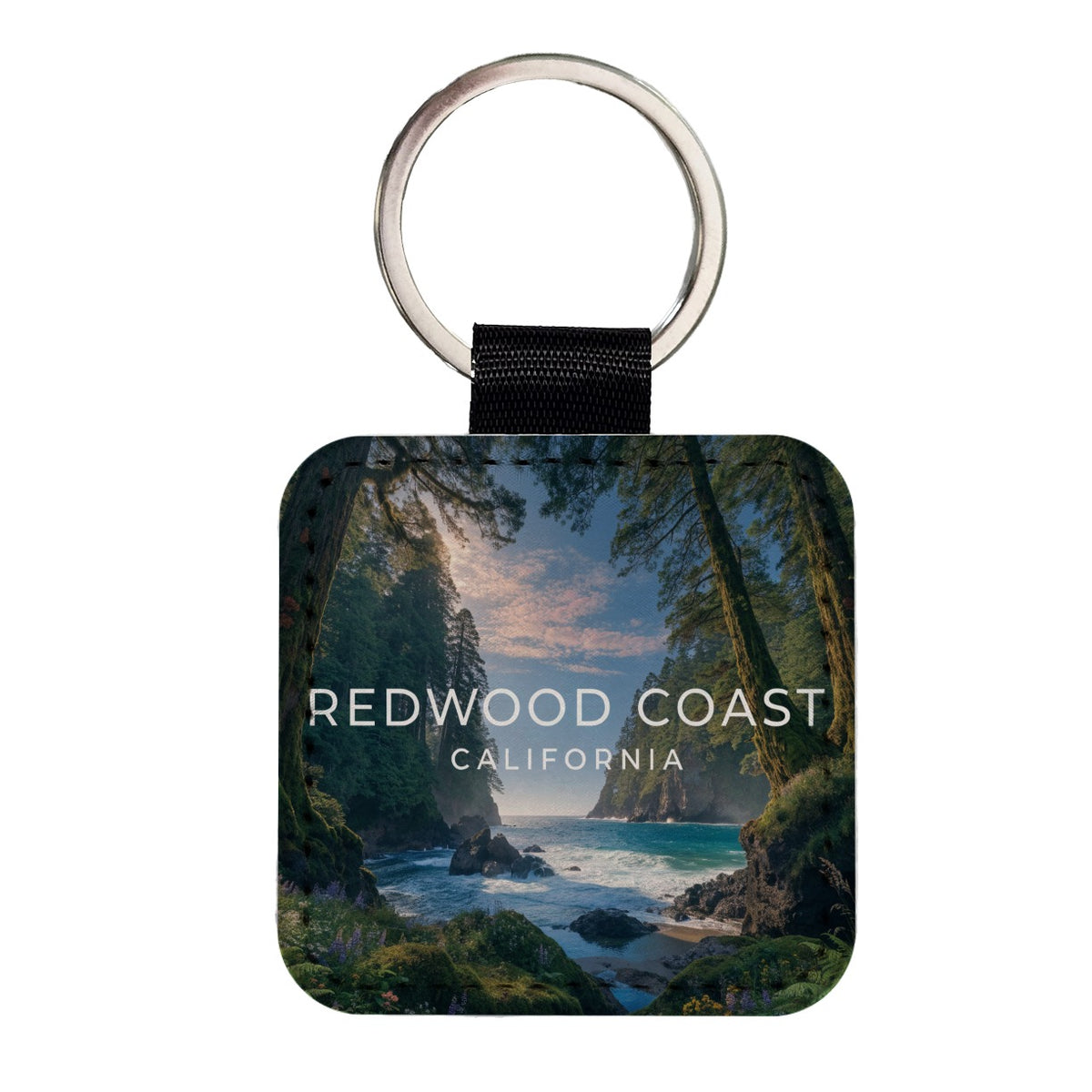 Redwood Coast California Travel Square Faux Leather Keychain