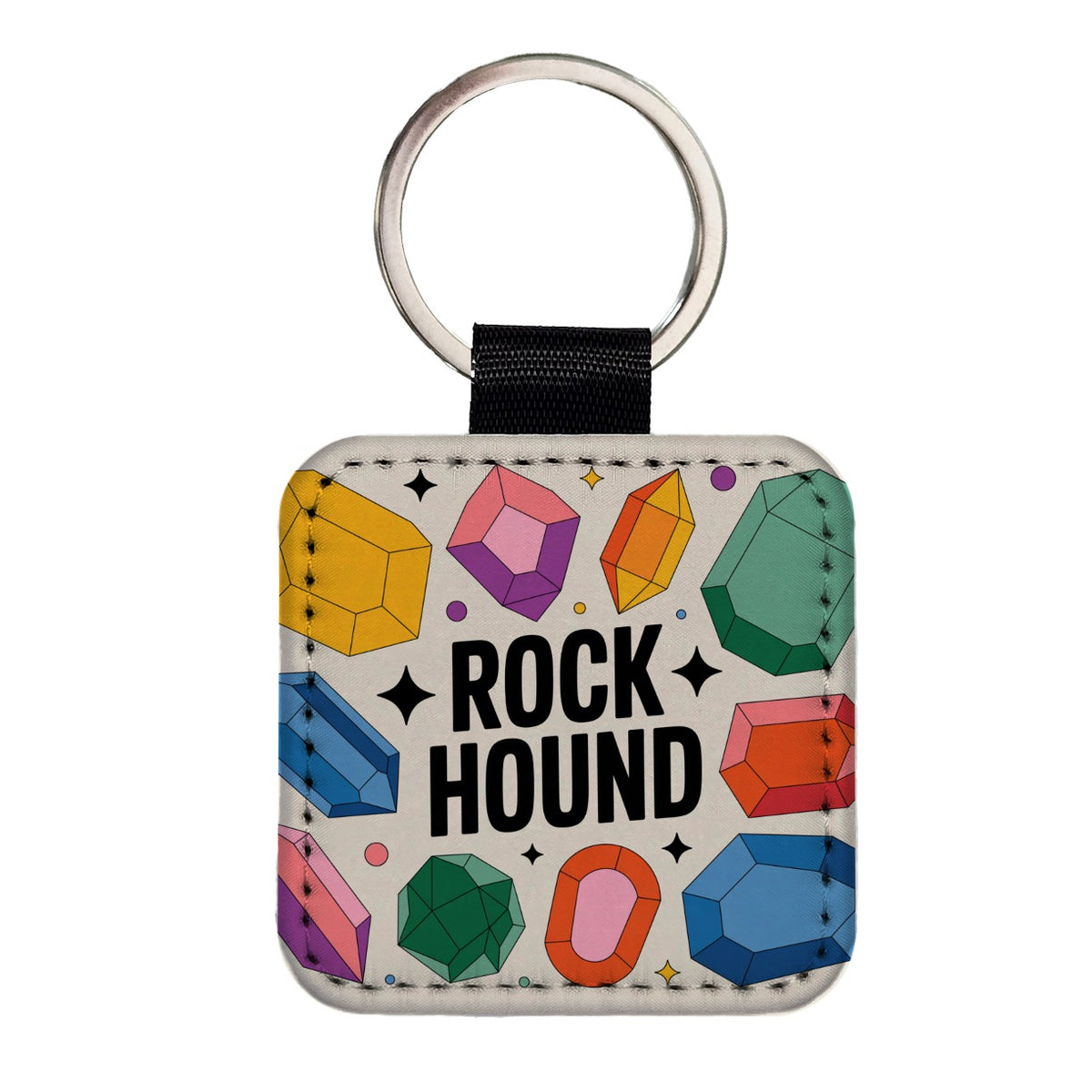 Rock Hound Crystals Polished Stones Square Faux Leather Keychain