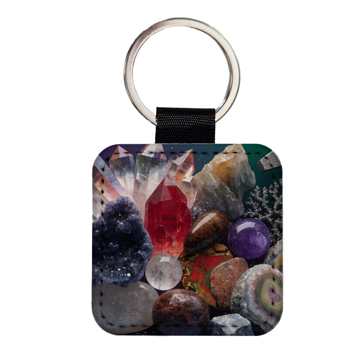Rockhounding Crystals Geology Square Faux Leather Keychain
