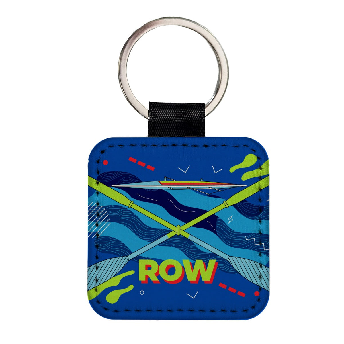 Rowing Oars Racing Shell Square Faux Leather Keychain