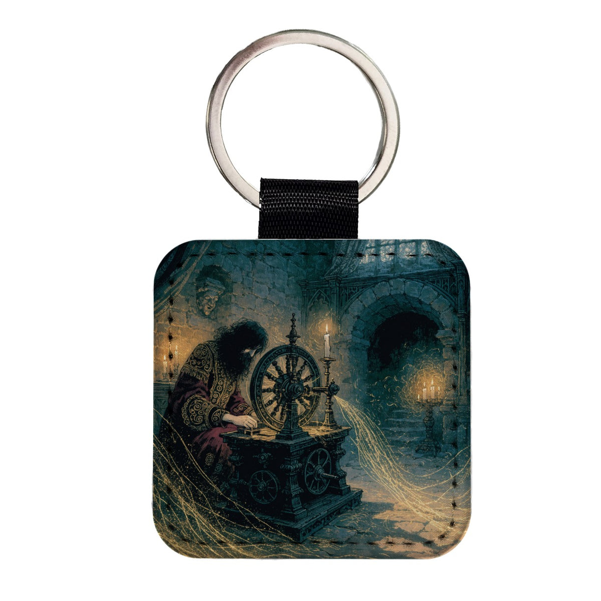 Rumpelstiltskin Fairy Tale Square Faux Leather Keychain
