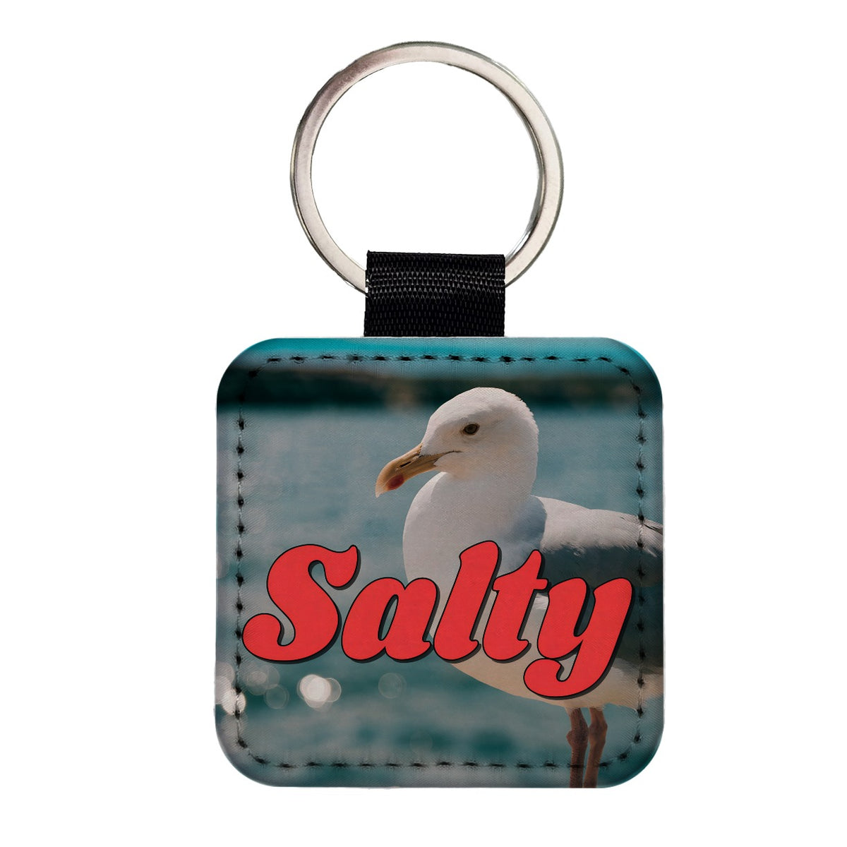 Salty Sea Gull Funny Square Faux Leather Keychain