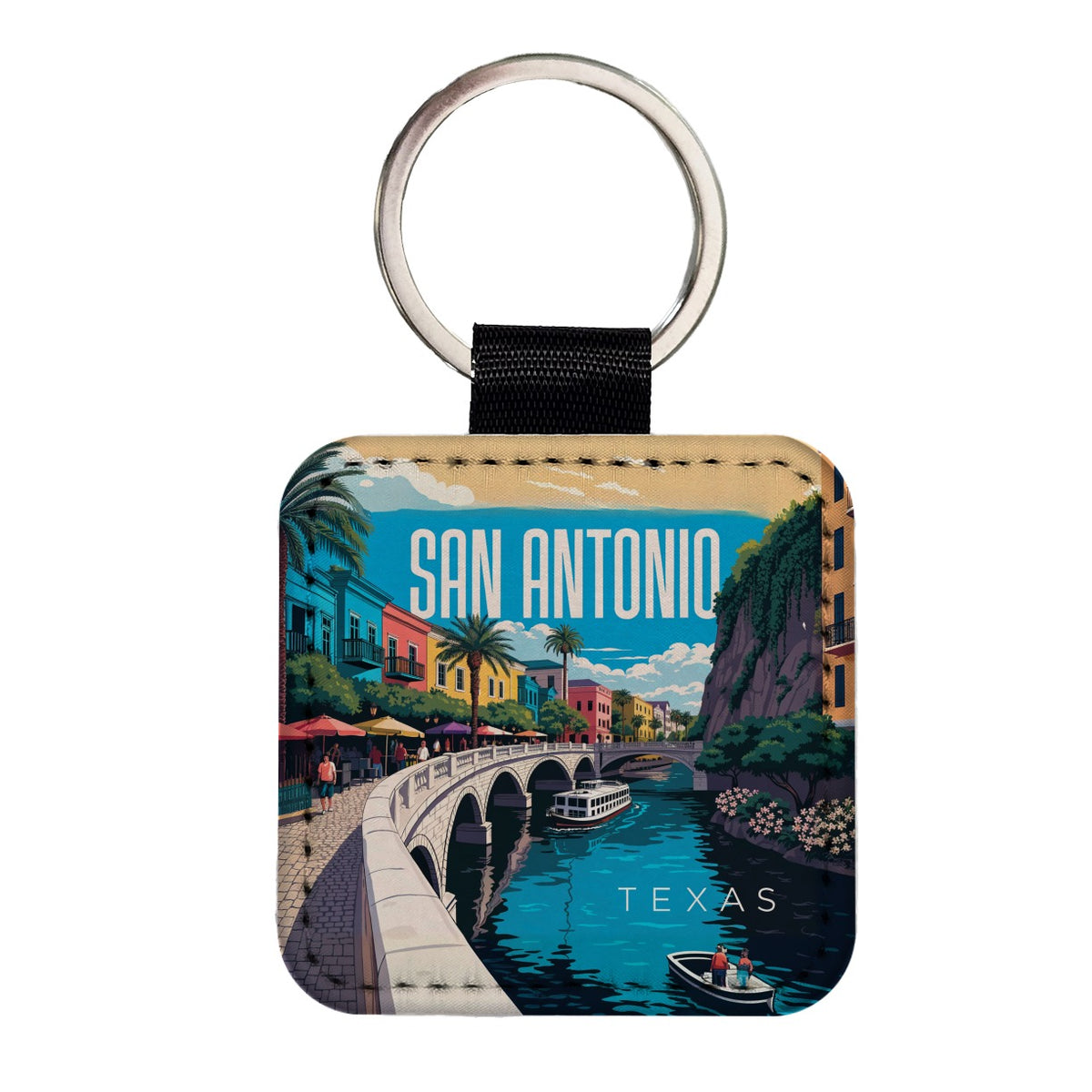 San Antonio Texas Travel Square Faux Leather Keychain