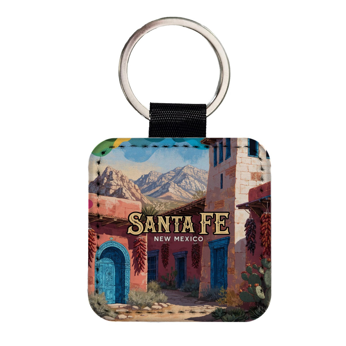 Santa Fe New Mexico Travel Square Faux Leather Keychain