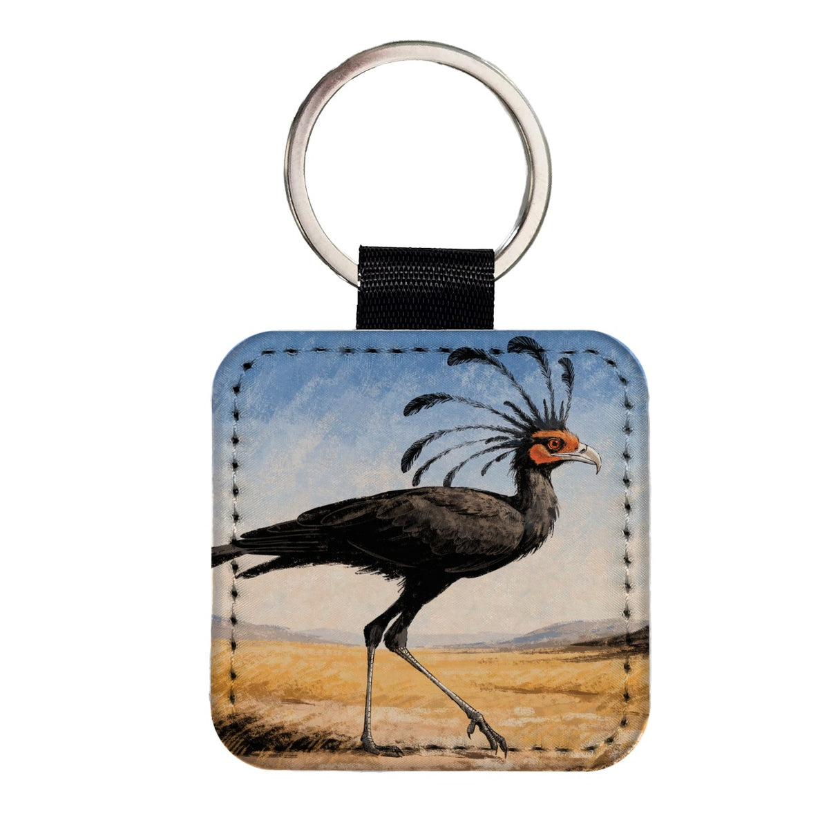 Secretary Bird Savanna Square Faux Leather Keychain