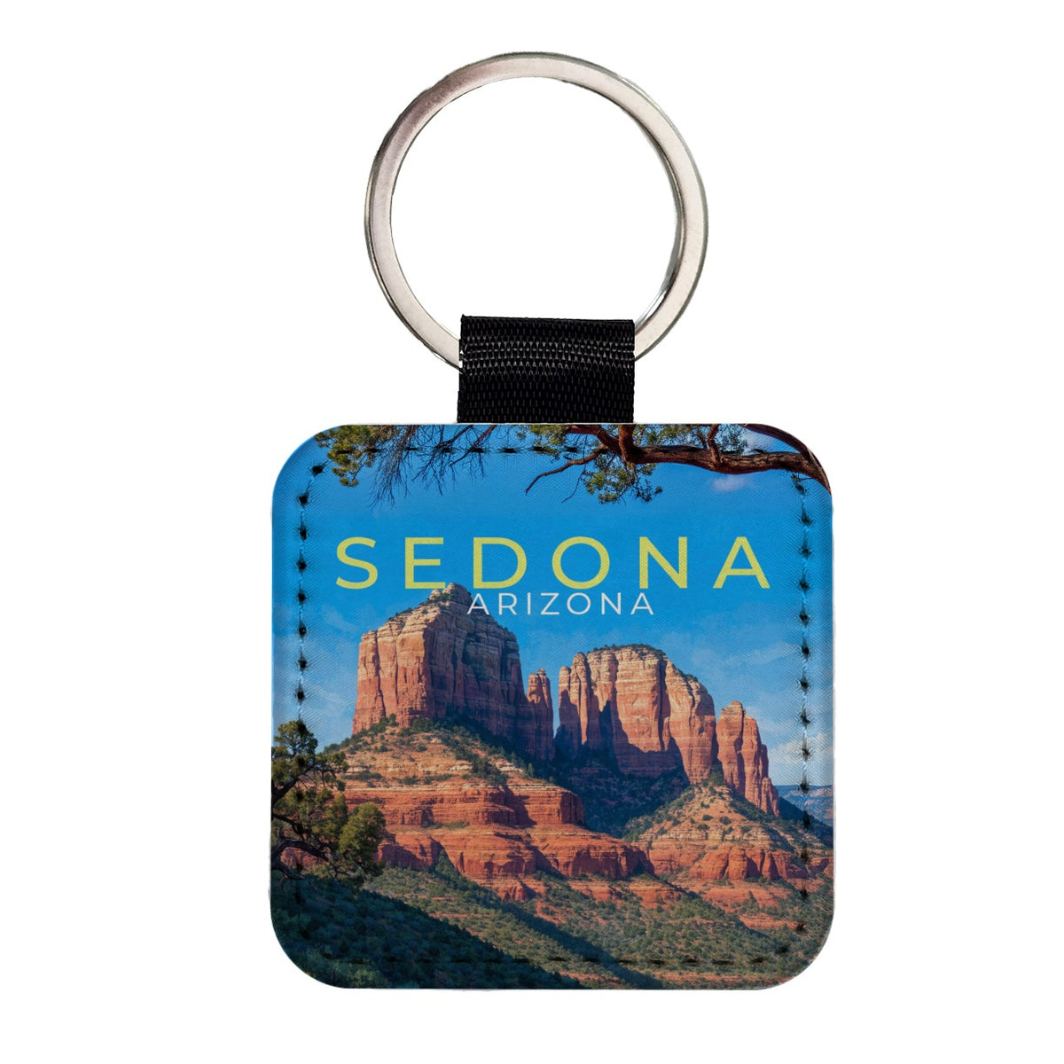 Sedona Arizona Travel Square Faux Leather Keychain