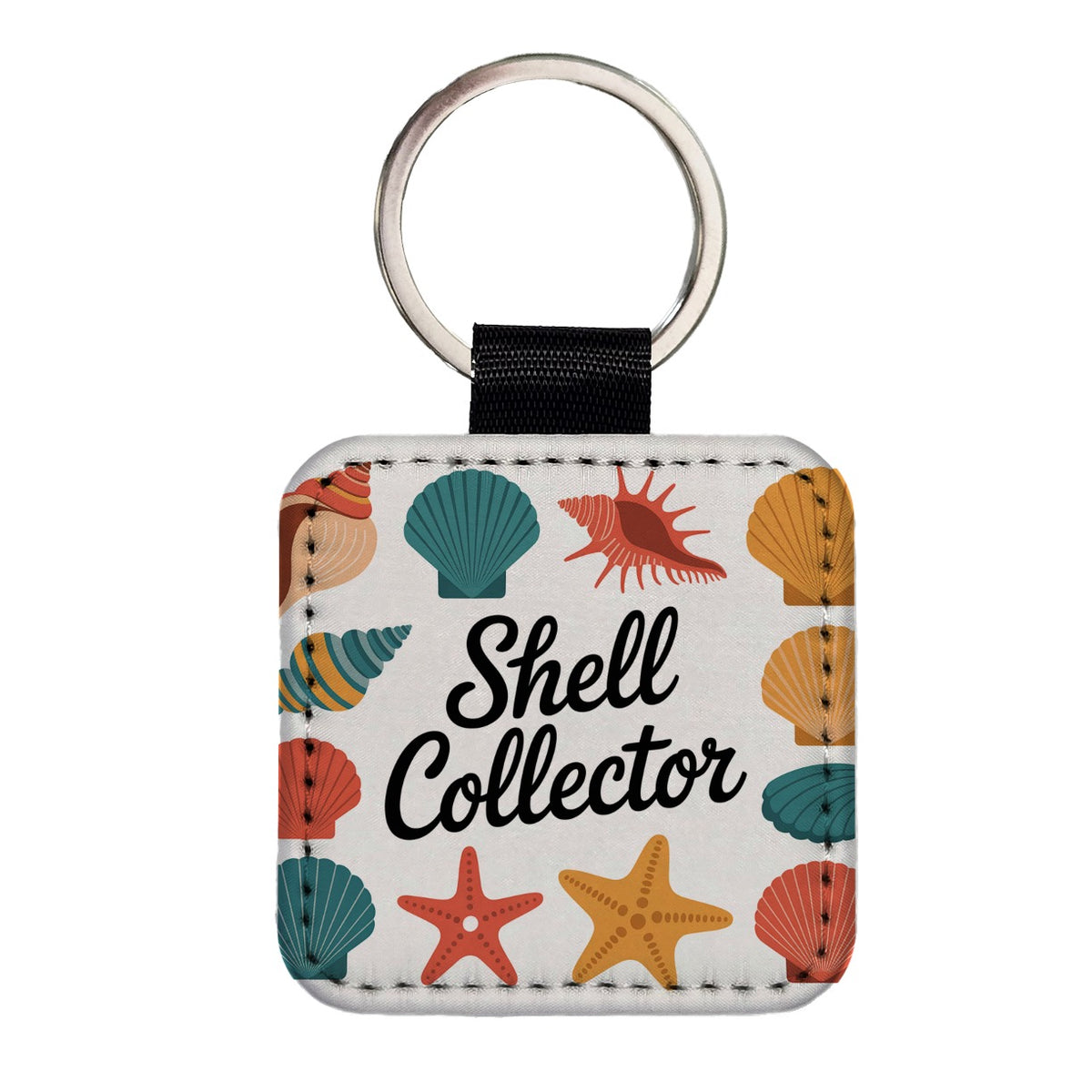 Shell Collector Seashells Square Faux Leather Keychain