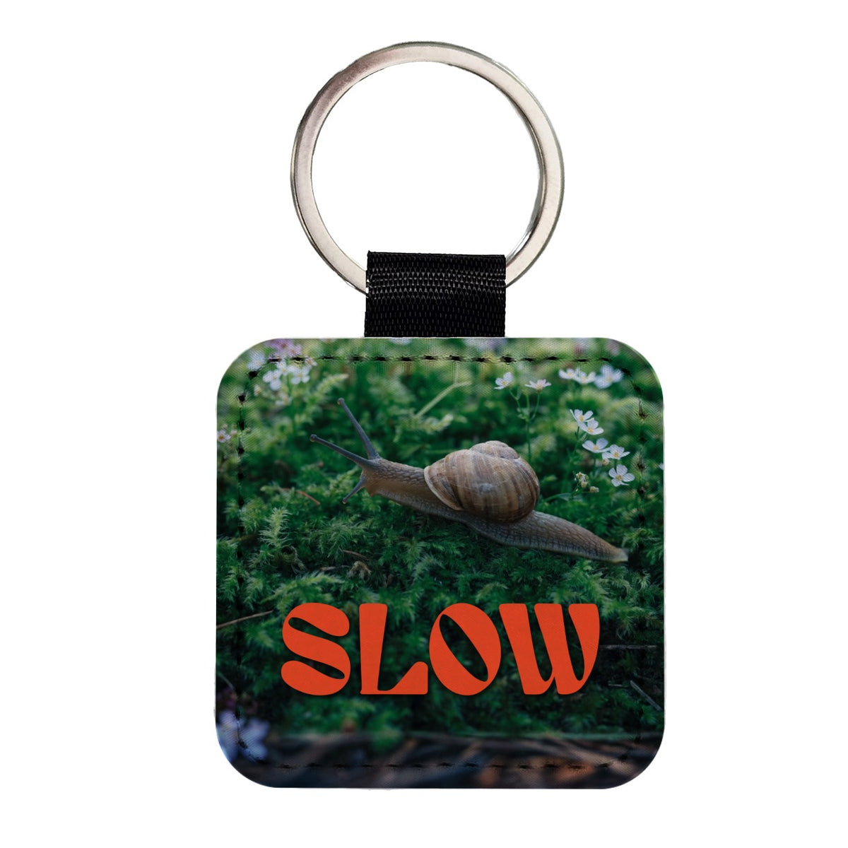 Slow Snail Funny Square Faux Leather Keychain