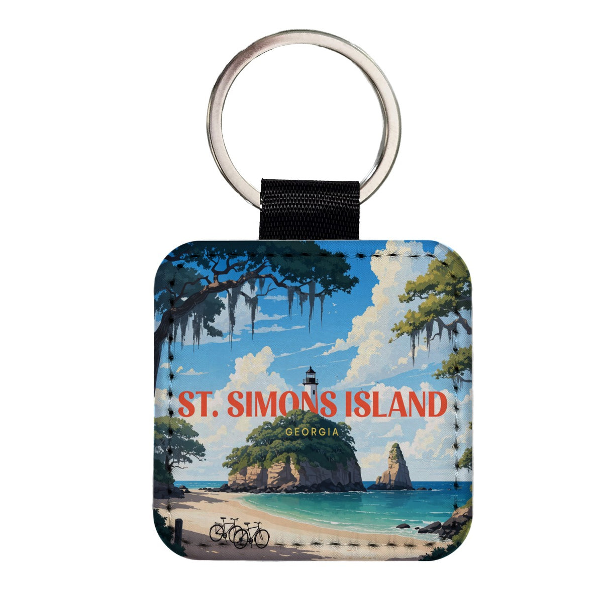 St Simons Island Georgia Travel Square Faux Leather Keychain