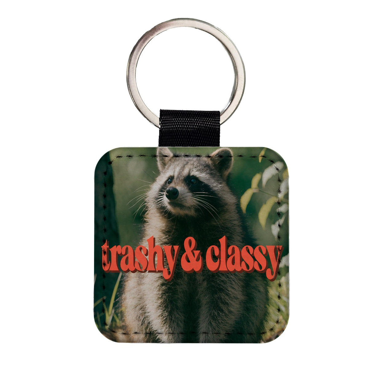 Trashy & Classy Raccoon Funny Square Faux Leather Keychain