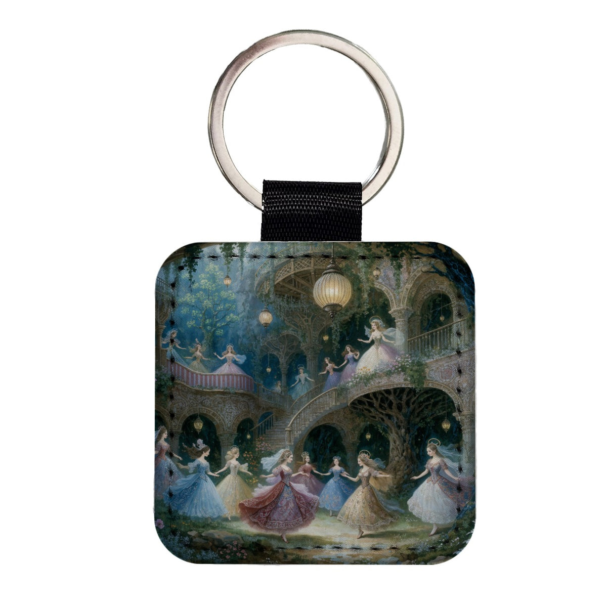 Twelve Dancing Princesses Square Faux Leather Keychain