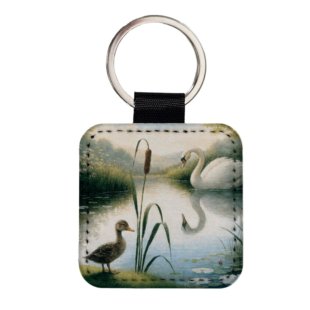 Ugly Duckling Fairy Tale Square Faux Leather Keychain