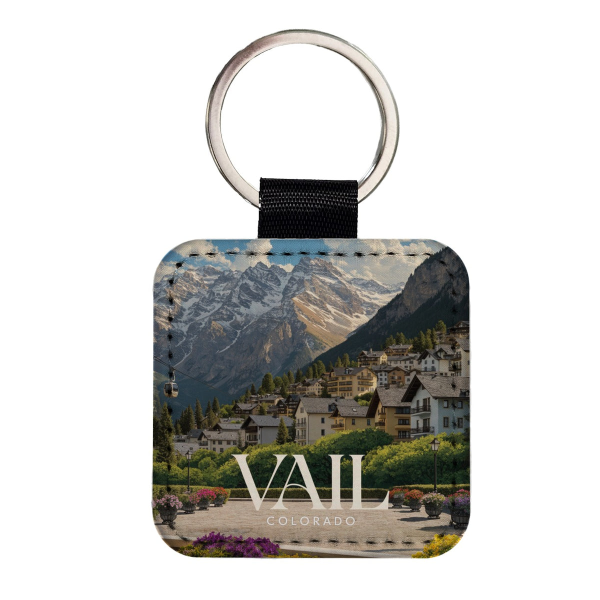 Vail Colorado Travel Square Faux Leather Keychain