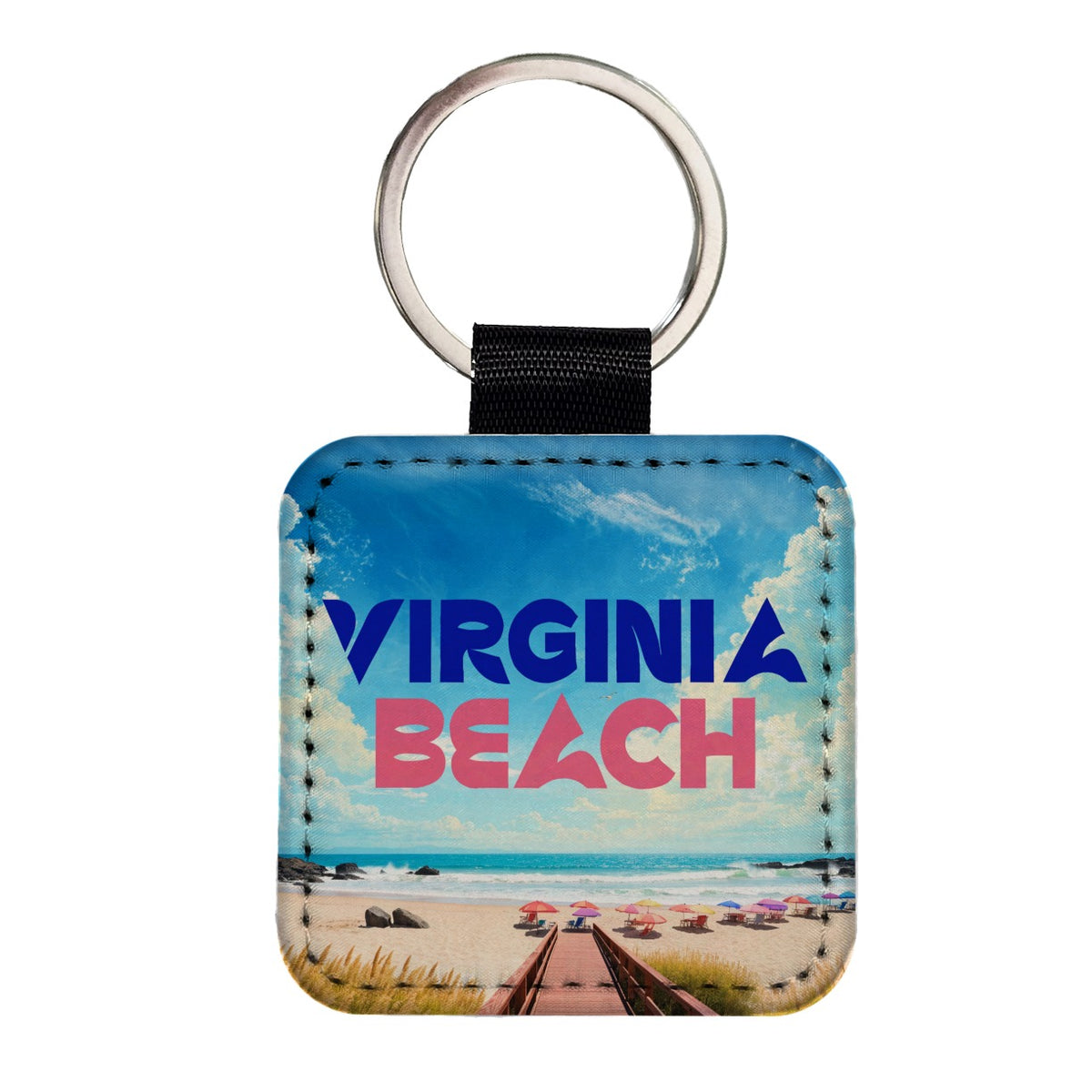Virginia Beach Travel Square Faux Leather Keychain