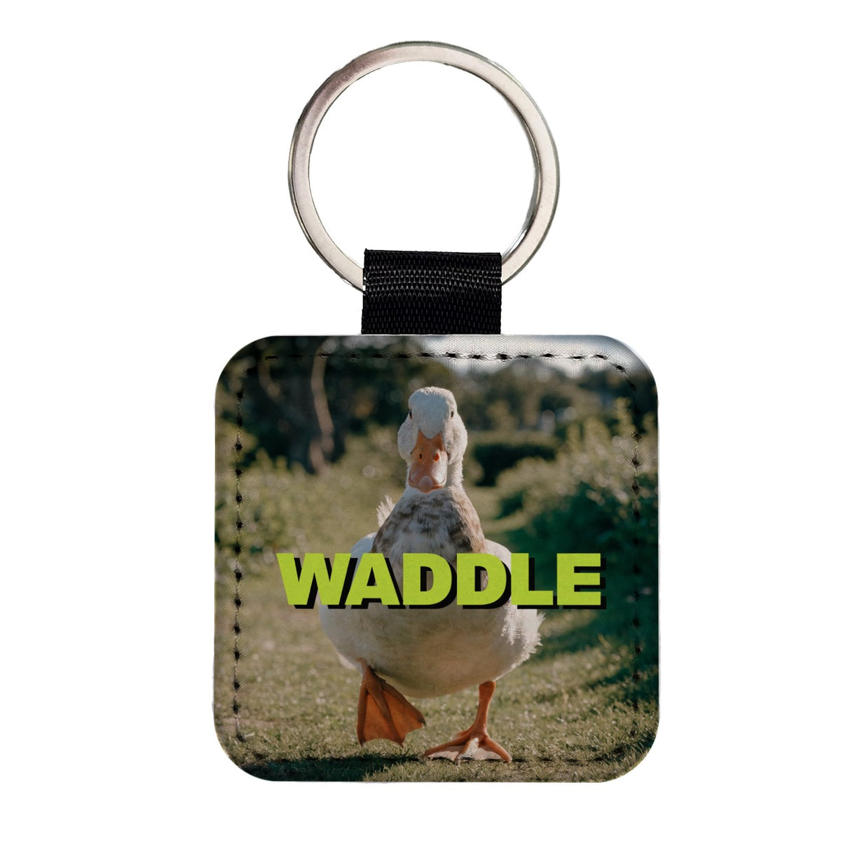 Waddle Duck Funny Square Faux Leather Keychain