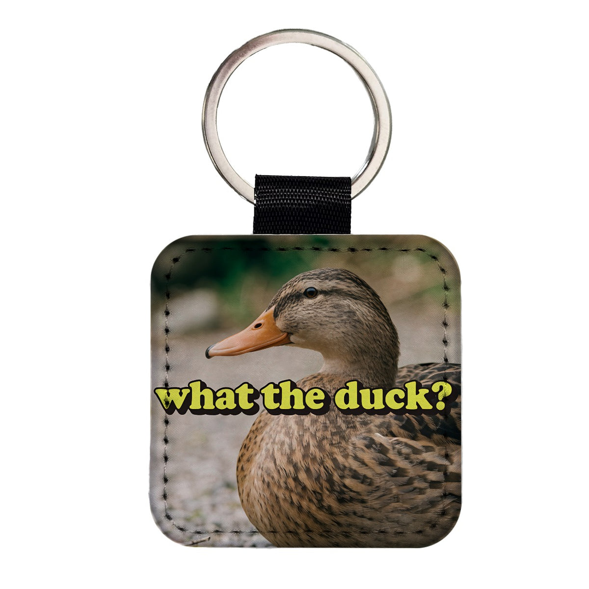 What The Duck Funny Square Faux Leather Keychain