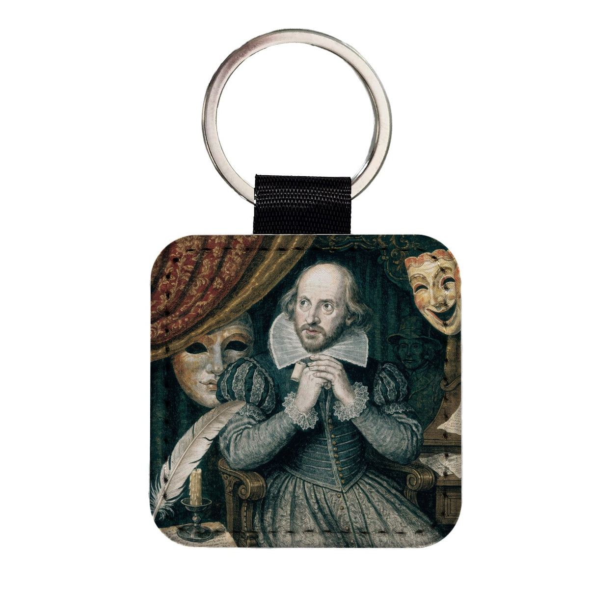 William Shakespeare Playwright Square Faux Leather Keychain