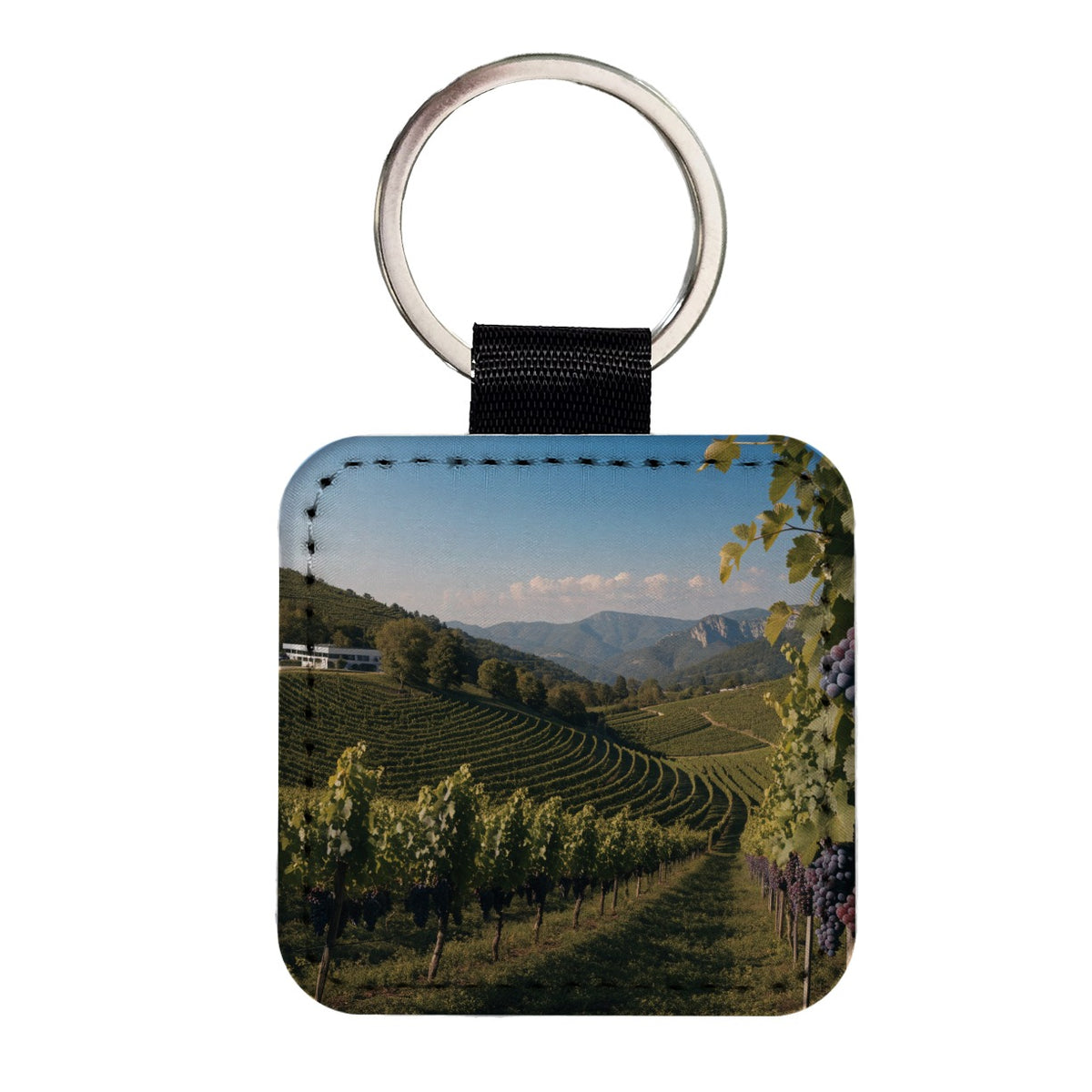 Winery Wine Country Grapes Square Faux Leather Keychain
