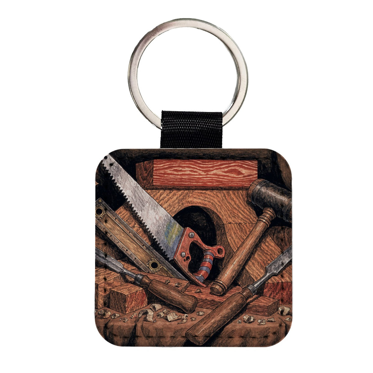 Woodworking Tools Workshop Square Faux Leather Keychain