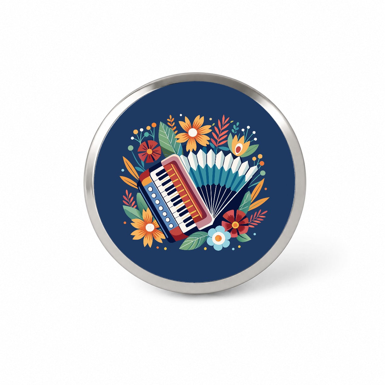 Accordion Music Floral Motif Novelty Hat Backpack Lapel Pin