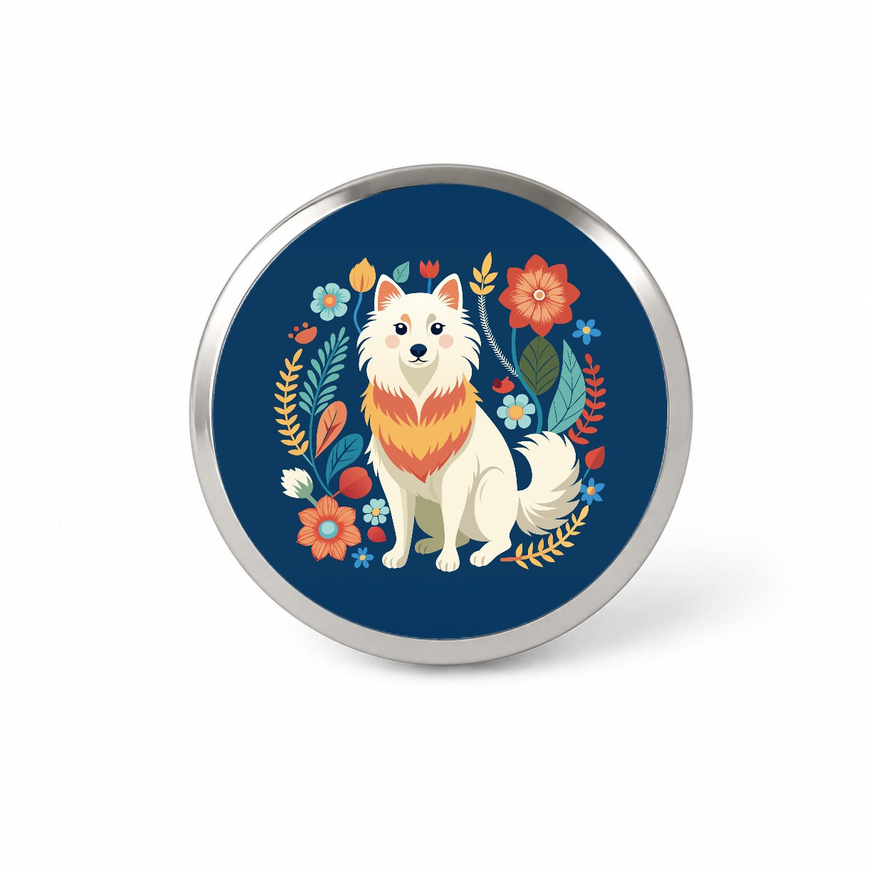 American Eskimo Dog Floral Flowers Novelty Hat Backpack Lapel Pin