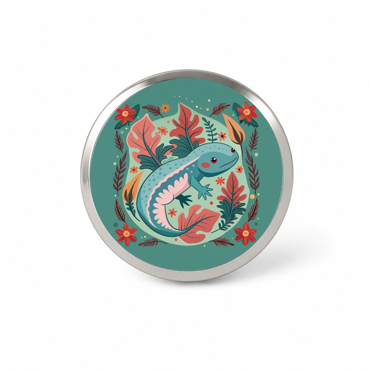 Axolotl Floral Motif Novelty Hat Backpack Lapel Pin