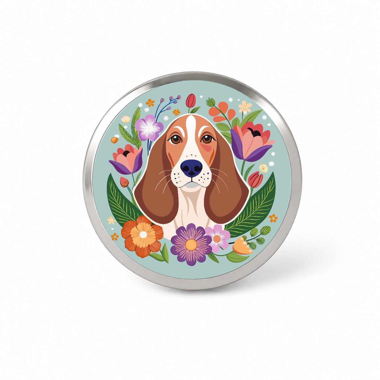Basset Hound Dog Floral Flowers Novelty Hat Backpack Lapel Pin