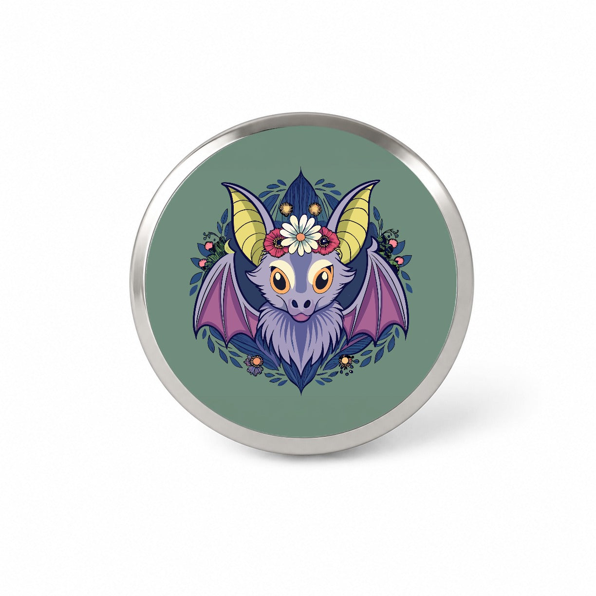 Bat Floral Flowers Halloween Novelty Hat Backpack Lapel Pin
