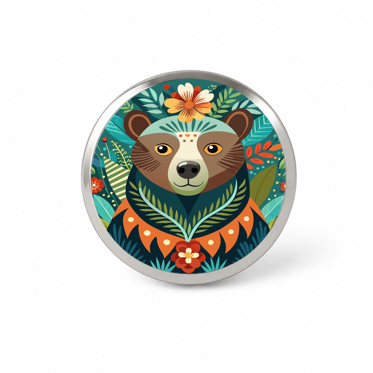 Bear Floral Flowers Novelty Hat Backpack Lapel Pin