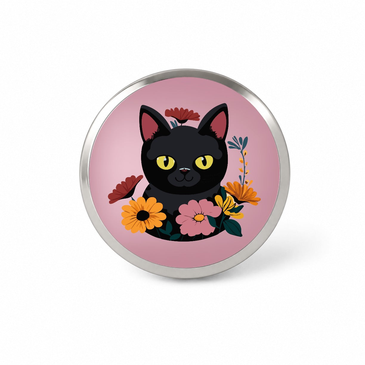 Black Cat in Flowers Novelty Hat Backpack Lapel Pin
