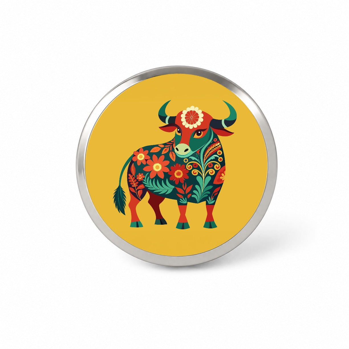Bull Cow Floral Flowers Novelty Hat Backpack Lapel Pin