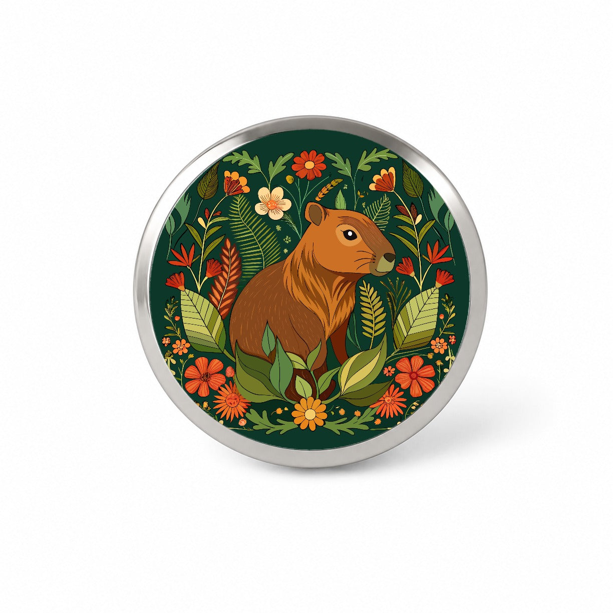 Capybara Botanical Art Nouveau Novelty Hat Backpack Lapel Pin