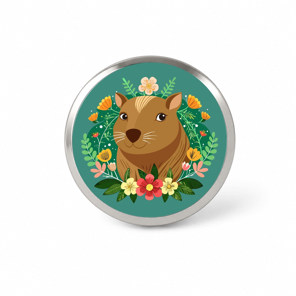 Capybara Head Floral Flowers Novelty Hat Backpack Lapel Pin