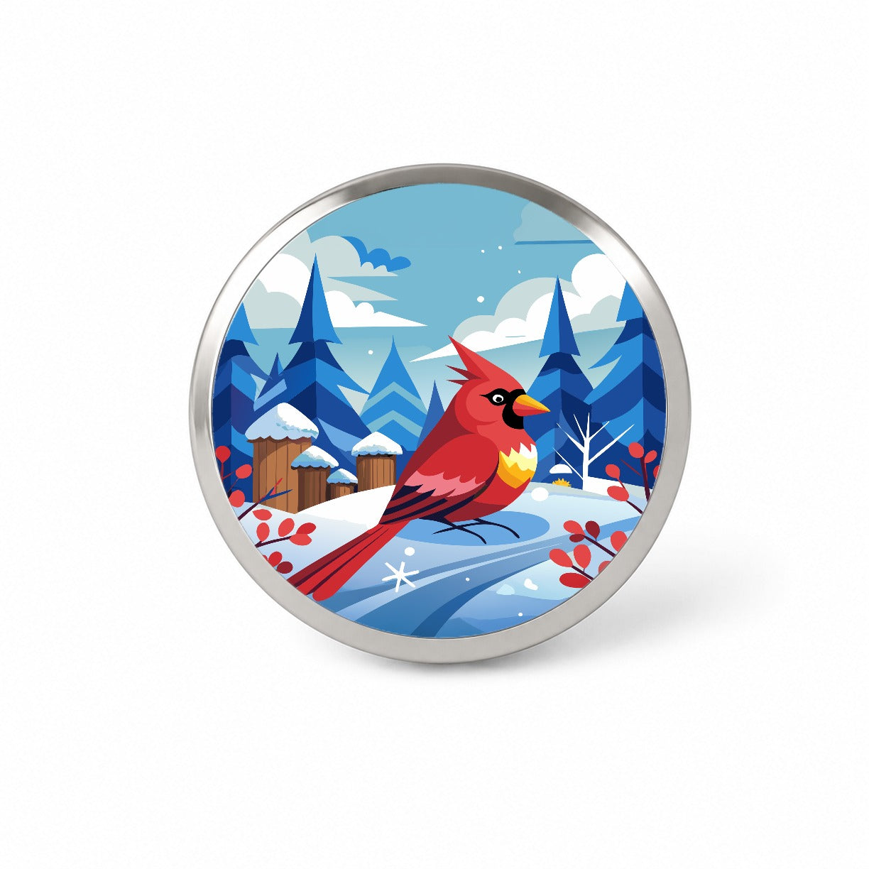 Cardinal in Winter Snow Scene Novelty Hat Backpack Lapel Pin