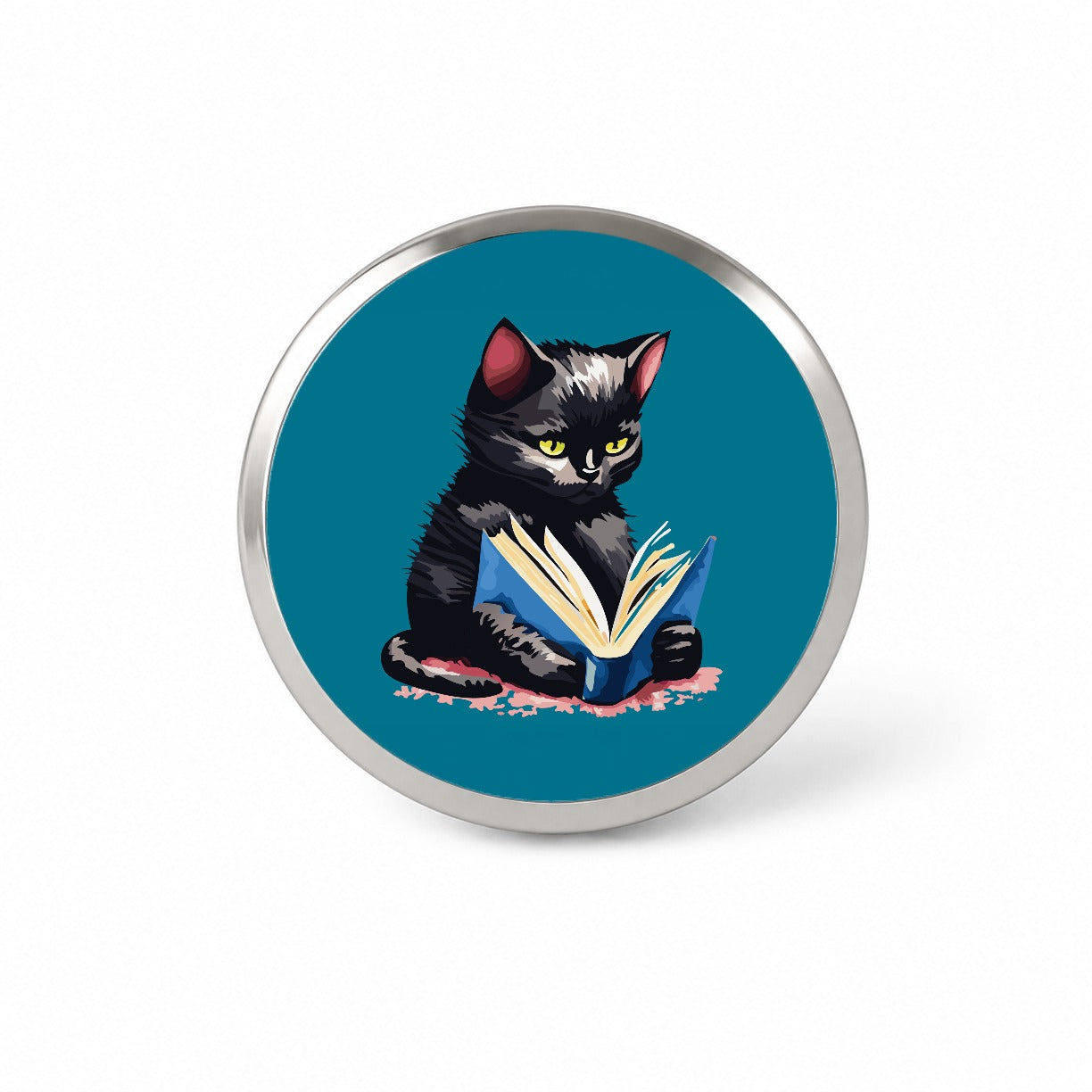 Cat Black Reading Book Reader Novelty Hat Backpack Lapel Pin
