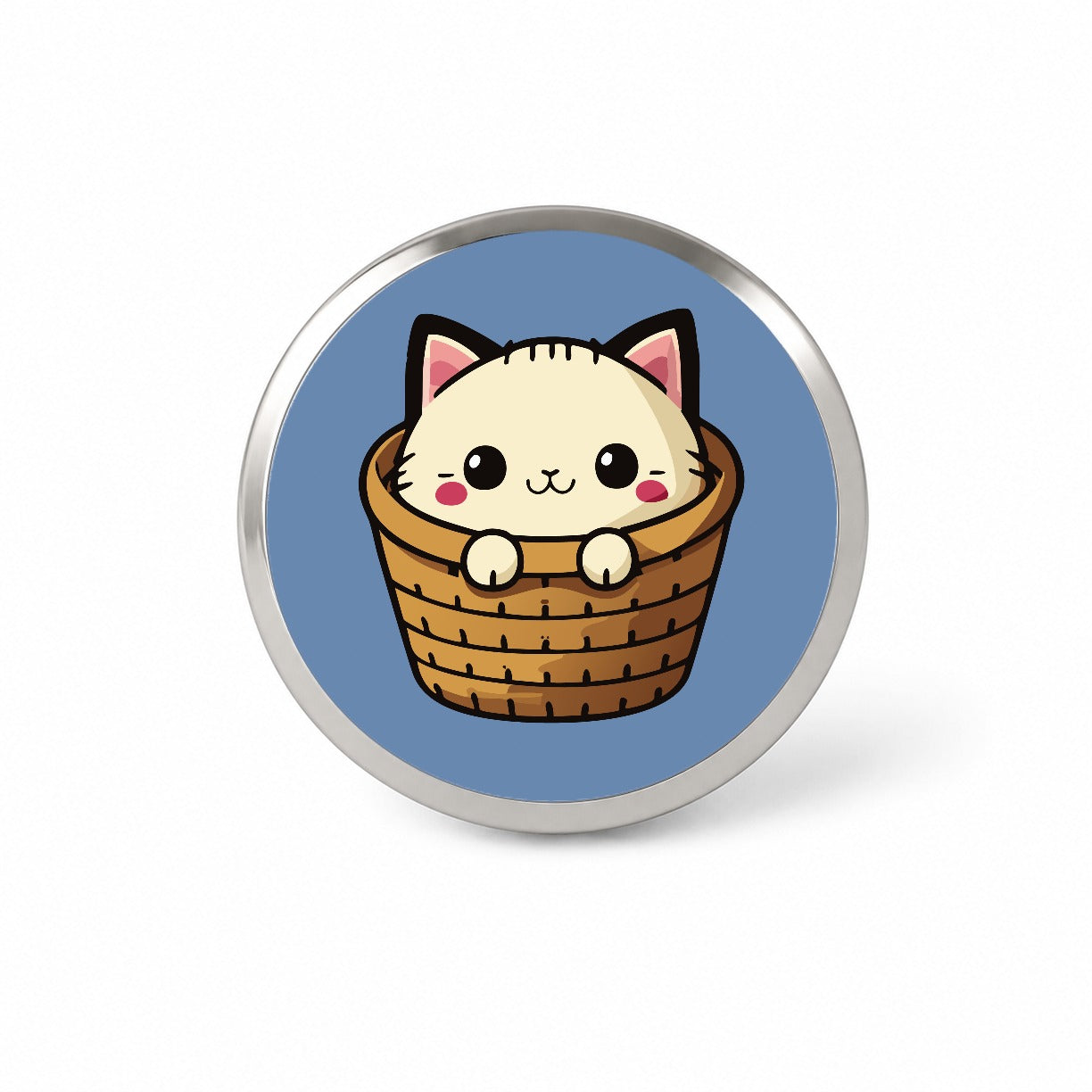 Cat Cute Chibi in Basket Novelty Hat Backpack Lapel Pin
