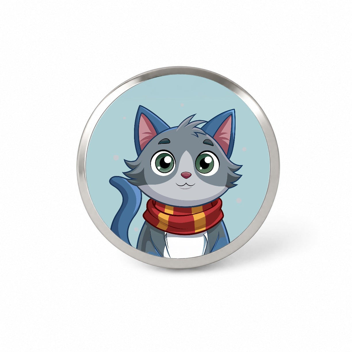 Cat Gray Wearing Winter Scarf Novelty Hat Backpack Lapel Pin