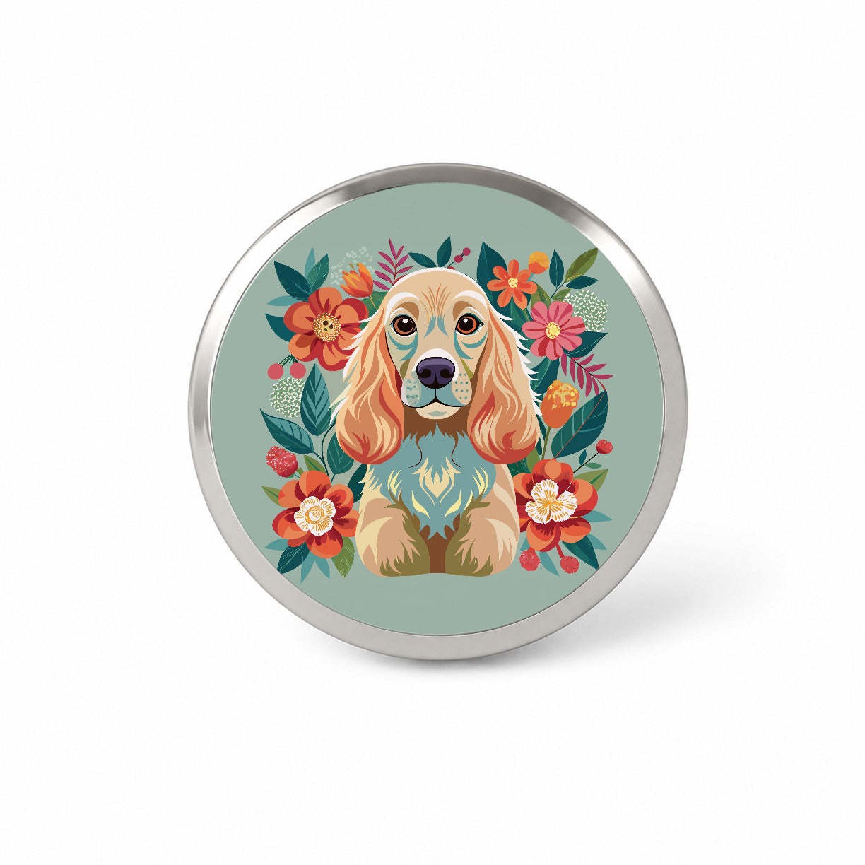 Cocker Spaniel Dog Floral Flowers Novelty Hat Backpack Lapel Pin